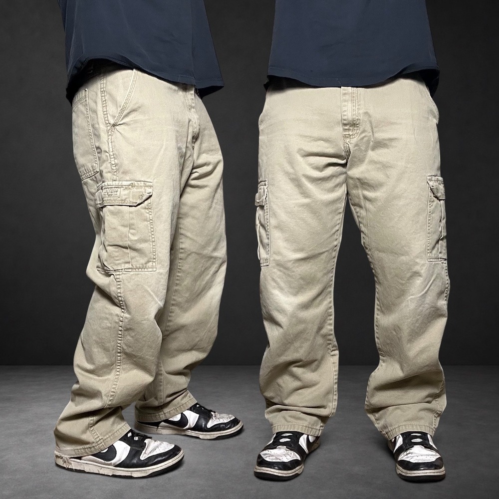 Wrangler Khaki Cargo Pants Baggy Skater Y2K Tan 36 x 30